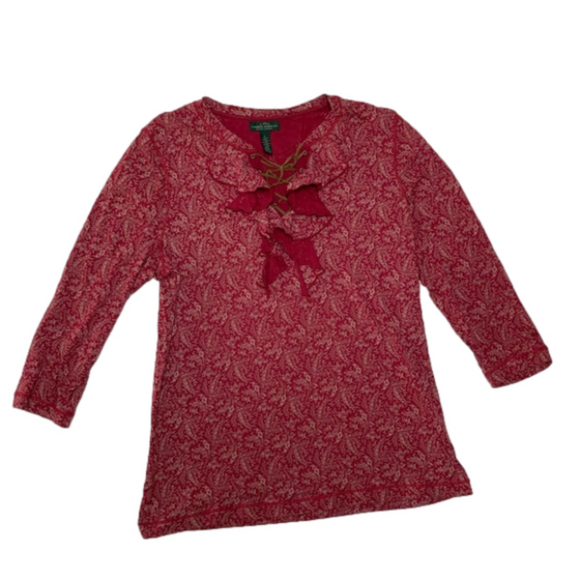 RALPH LAUREN COTTON RED PAISLEY TOP - Size Large - Picture 3 of 6